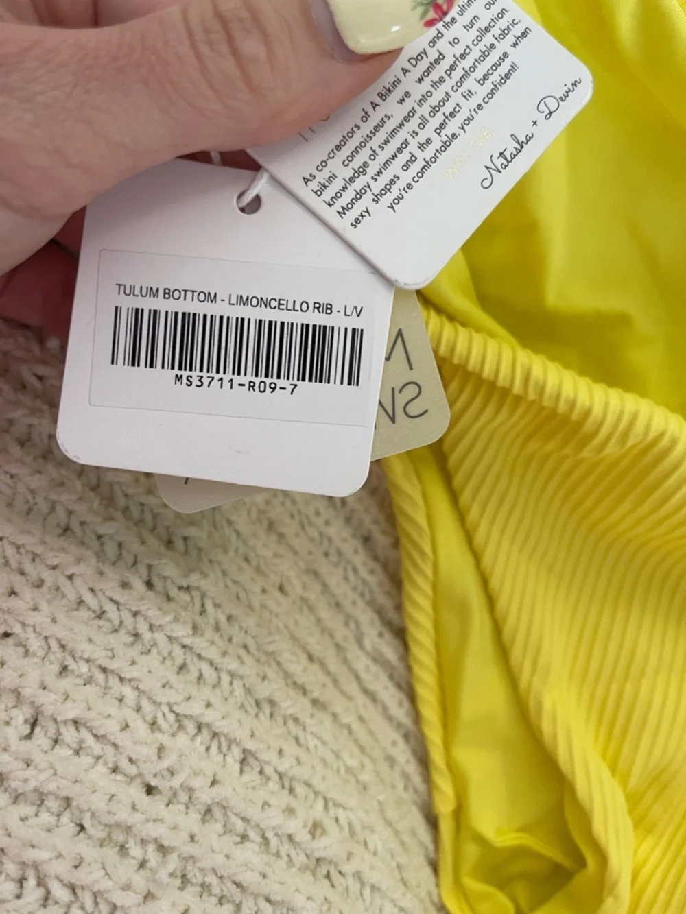 Monday Swimwear Yellow Ribbed Low-Rise Bikini Bottom NWT